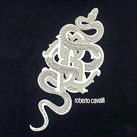 Roberto Caballi Men’s Graphic Shirt White Snake Short Sleeve Pullover RARE Tee - Picture 7 of 11